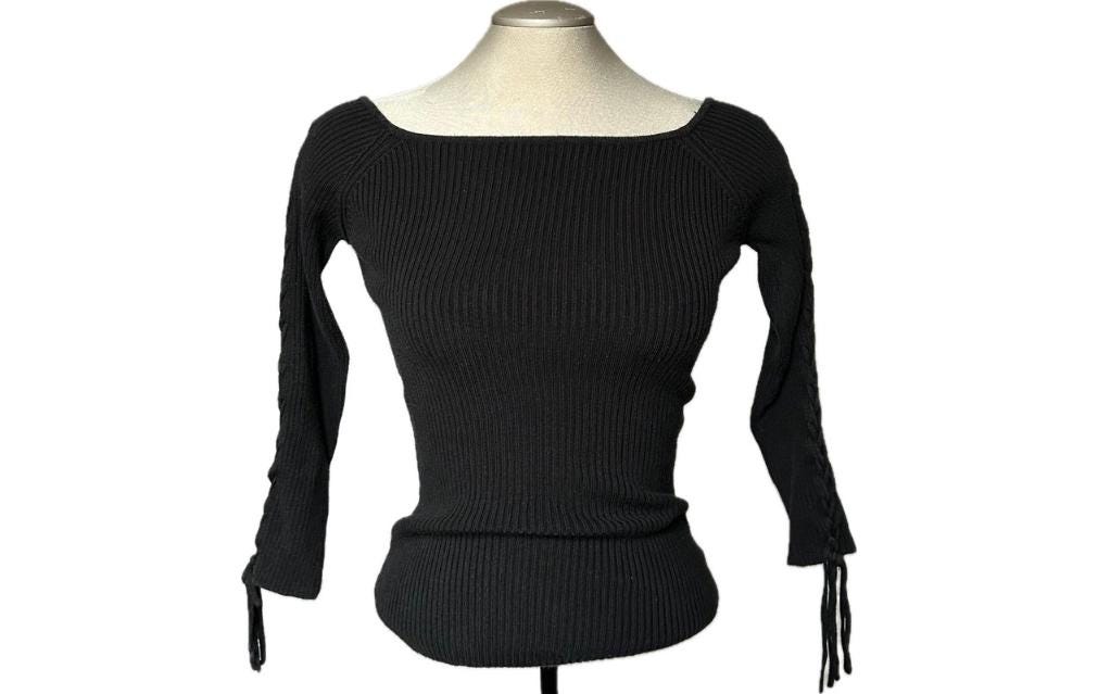 【Vintage】90s 00s Vneck Black Knit Vintage 90's Black Knit Top - Small - Etsy