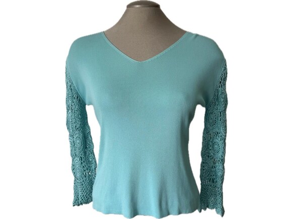 Vintage 2000’s Blue Top with Crochet Sleeves - Small