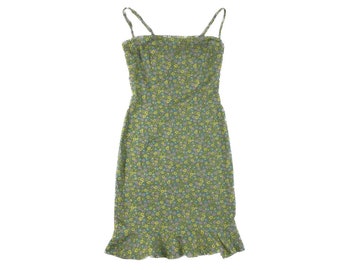 Vintage 90's Green Floral Mini Dress - Small