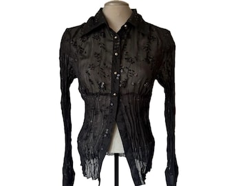 Doorzichtige zwarte blouse jaren 2000 met pailletten - klein