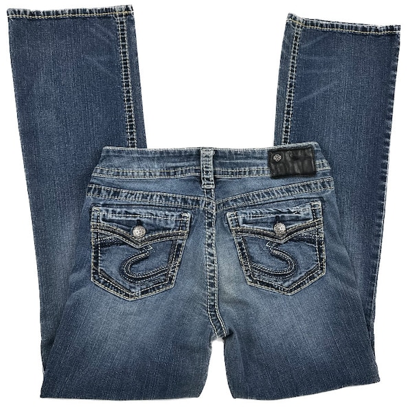 Vintage Y2K Low Rise Bootcut Silber Jeans - Größe 6