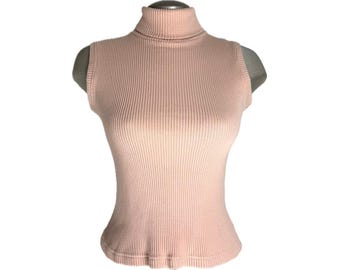 Vintage 2000’s Pink Ribbed Sleeveless Turtle Neck - Small