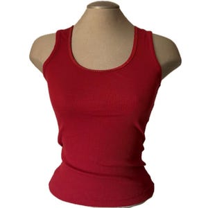 Vintage Y2K Red Tank Top with Sequin Trim - Small