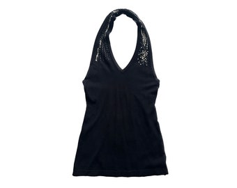 Long Knit Halter Top with Sequins - Large