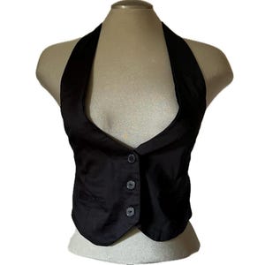 Vintage Y2K Black Vest Halter Top - Small