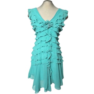 Minivestido vintage con volantes en verde azulado Y2K (talla grande)
