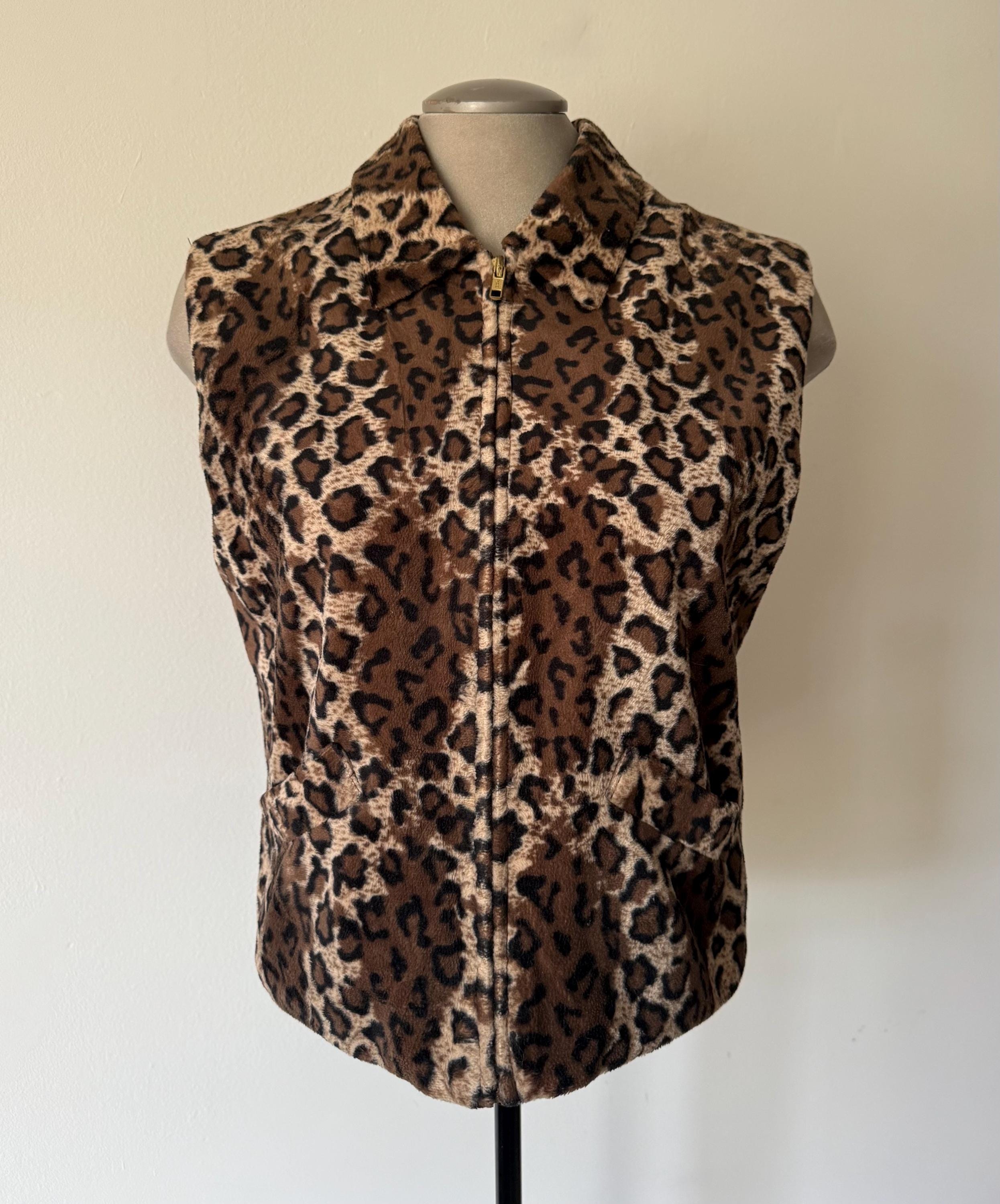 vintage leopard far vest 80s〜90s Vintage denim vest leopard | HOT MILK 80's vintage clothing online