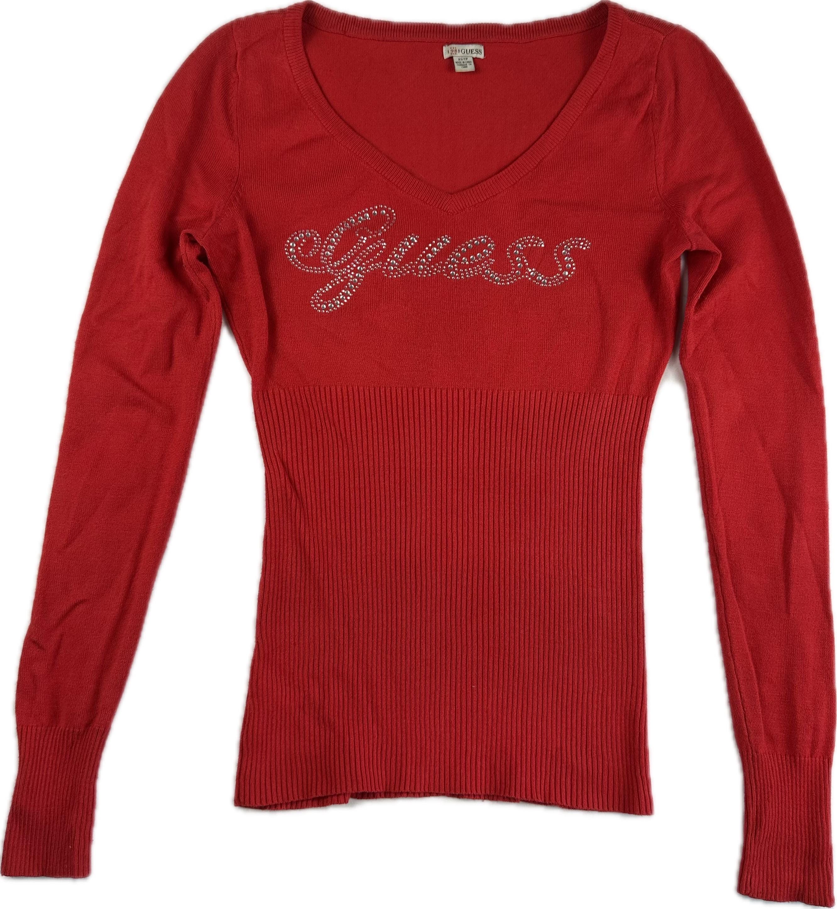 Vintage Y2K Guess Long-sleeve Knit Top With Rhinestones - XS