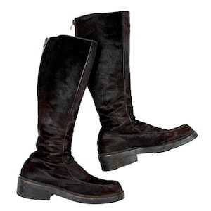 Sällsynta vintage 90-tals Prada bruna ponnyhårsstövlar autentiska - storlek 6