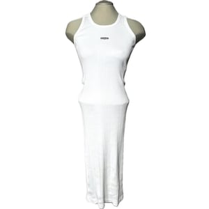 Vintage 90er Gaultier Weißes Geripptes Midi Kleid - S