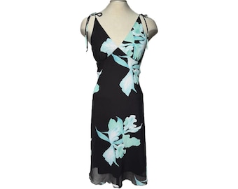 Zwart-blauwe midi-jurk jaren 2000 met bloemen - medium