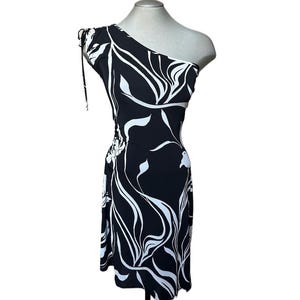 Vintage Y2K One Shoulder Patterned Dress - Small