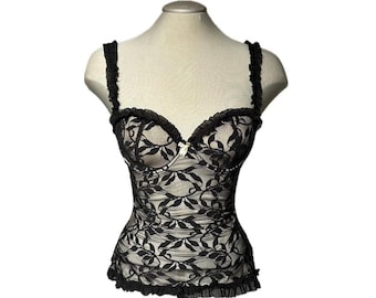 Vintage 00's Black Lace Bustier Top - Medium