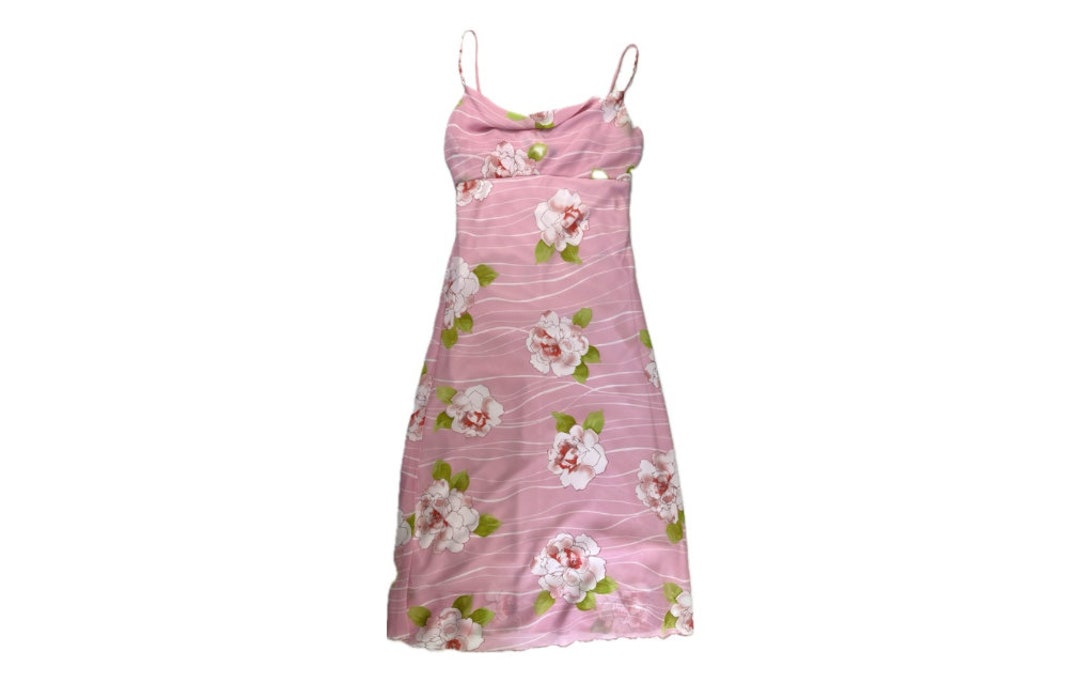 Vintage Black & Pink Midi Dress (XS)