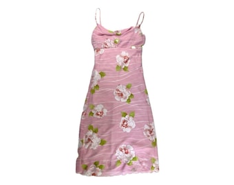 Vintage 90er Jahre Pinkes Midi Kleid mit Blumenmuster