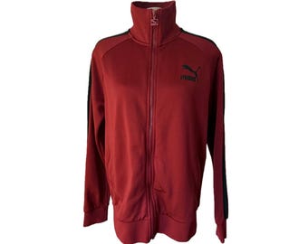 Sudadera Puma vintage Y2K burdeos de gran tamaño (talla mediana)