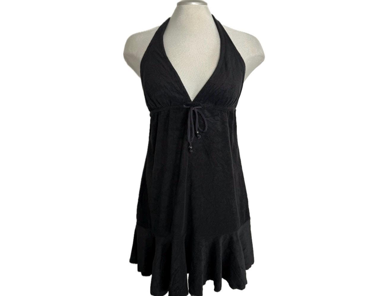 Vintage 2000's Black Terry Cloth Halter Dress - Large - Etsy