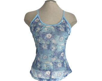 Canotta vintage in rete floreale blu anni 2000 - Large