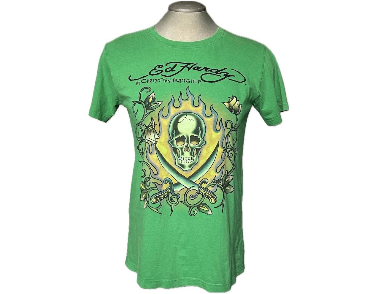 Vintage Y2K Ed Hardy Green T-shirt - Large - Etsy