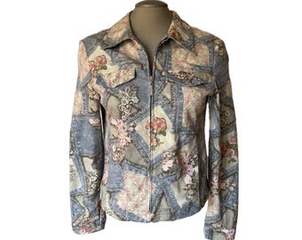 Tunn jacka med blommigt lappmönster från 2000-talet - Medium