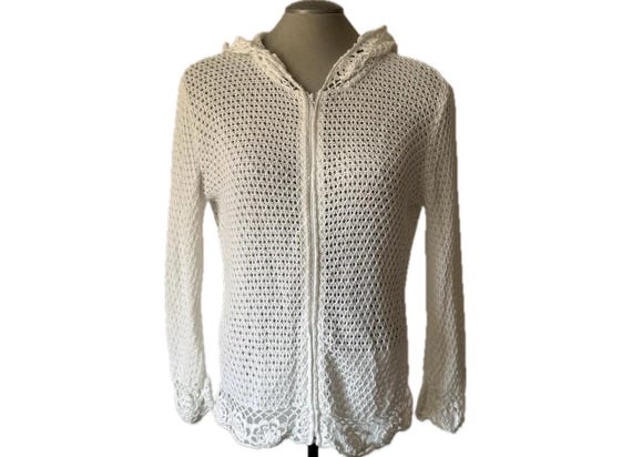Vintage 90's White Crochet Zip-up Hoodie by Jones New York Sport