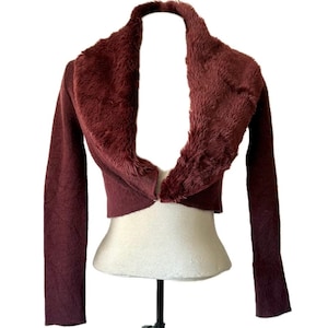 Vintage Y2K Burgundy Shrug With Fur Trim - Small - Etsy