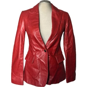 Veste blazer en cuir rouge des années 2000 - XS