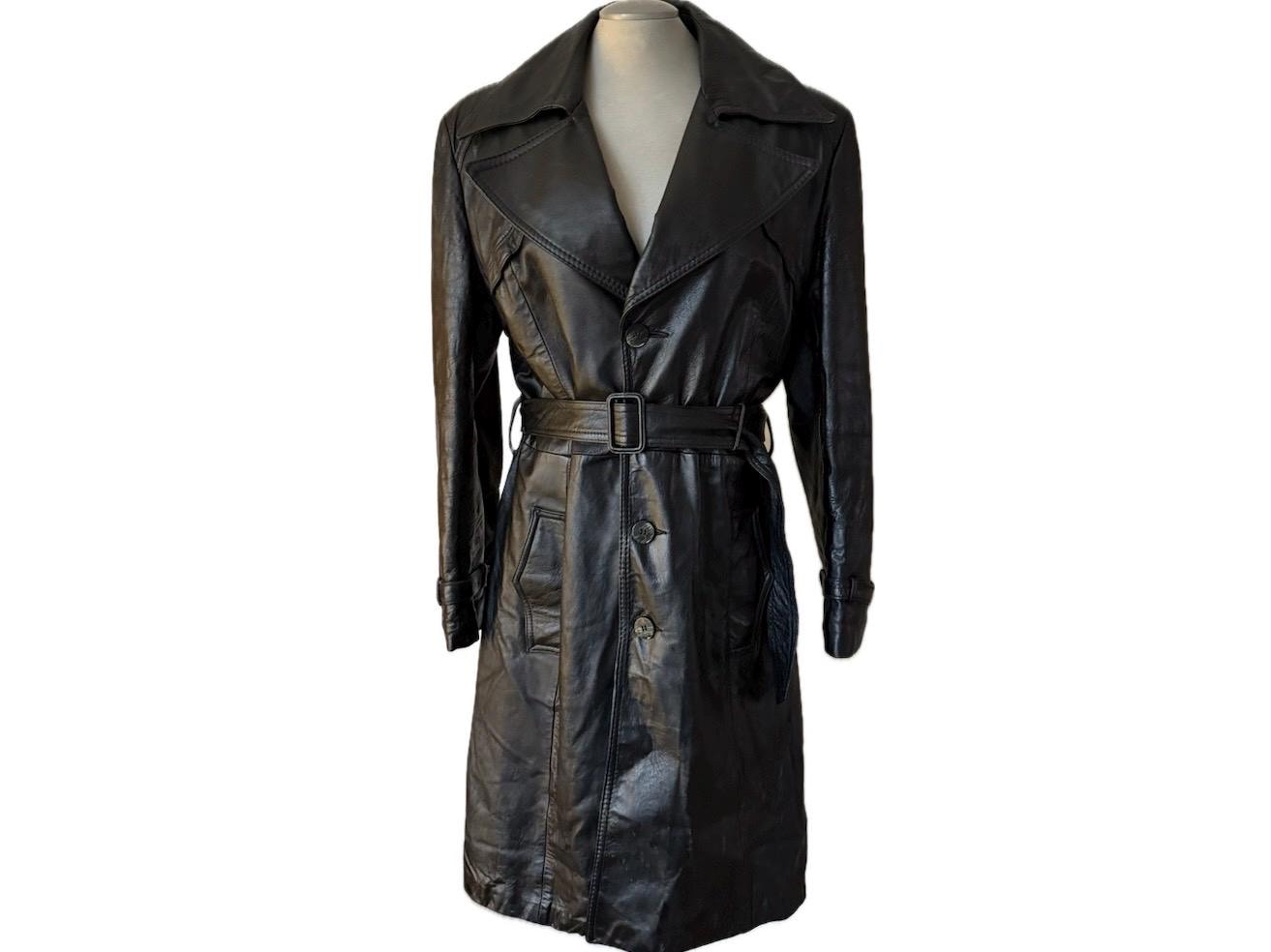 Vintage 90's Black Leather Trench Coat - XXL - Etsy