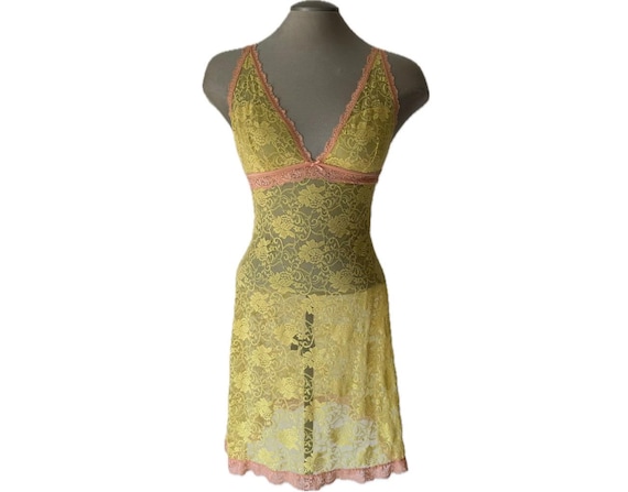 Vintage 2000’s Yellow Lace Slip Dress - Small