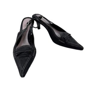 Vintage 2000’s Sling Back Black Pointed Toe Kitten Heels - Size 9.5