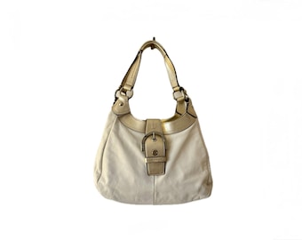 Coach Y2K Soho Handbag: Ivory Sigc Jacquard & White Leather Trim