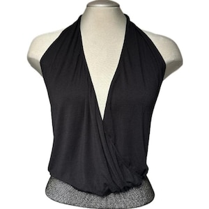 Vintage Y2K Black Plunging Halter Top - Small