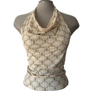 Vintage Y2K Patterned Halter Top - Medium