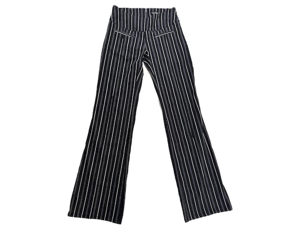 【80s】 VINTAGE BLACK STRIPE TROUSERS Vintage 90's Black Pin Stripe Pants by Le Chateau - 28
