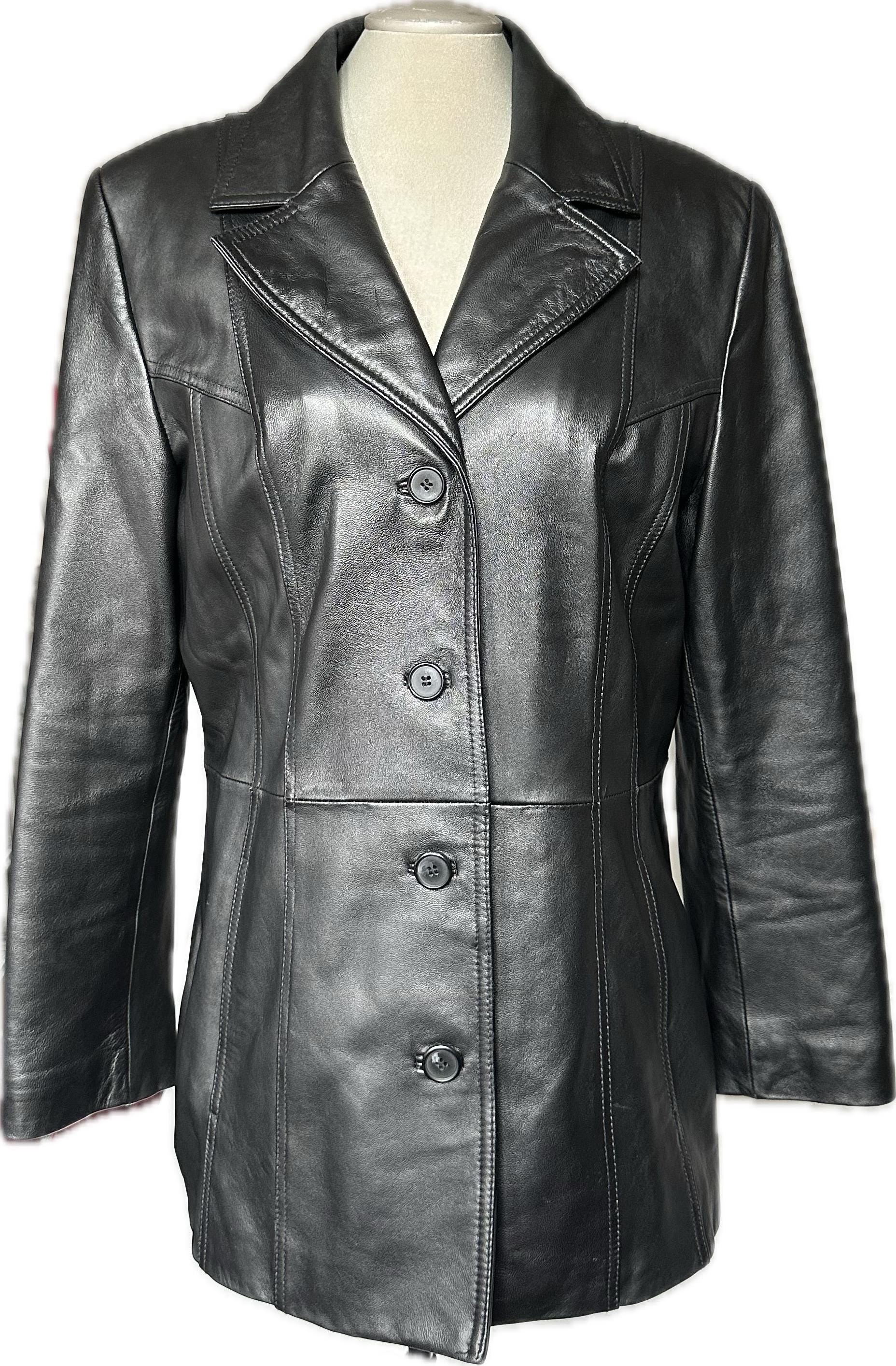 Vintage 90's Long Black Leather Jacket Large - Etsy Vintage 90's Long Black Leather Jacket Large - Etsy