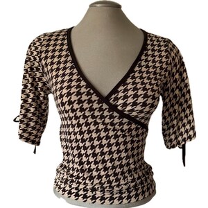 Vintage 00s Brown Houndstooth Top - Small