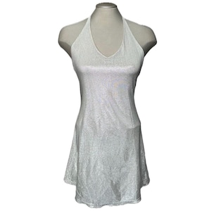 Vintage Y2K Silver Halter Mini Dress - Medium