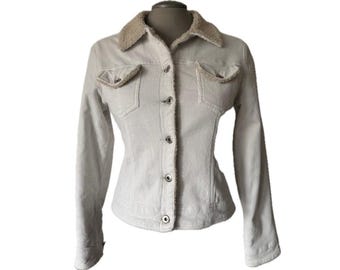 Weiße Vintage-Cordjacke aus den 2000er-Jahren von UB Jeans – Größe S
