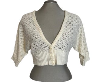 Vintage 2000’s White Knit Cropped Cardigan - XL