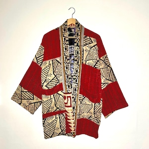 Quilted jacket with hand embroidery on vintage Kantha / Kimono jacket old vintage Overcoat - One of a Kind Jacket