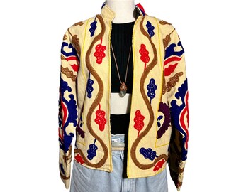 Bomber Jacket reversible / Vintage Block print and Suzani embroidered