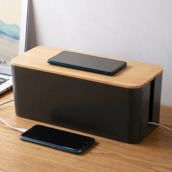 Wooden Cable Storage Box Cord Organizer Powerline Management Box Multiple Slot Cable Holder Charger Wire Socket Organizer for Home and Hotel