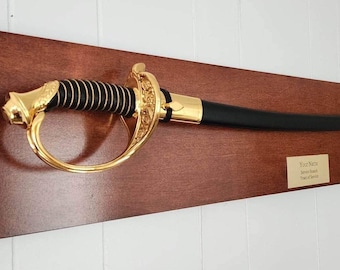 Marine NCO Sword Display / Handmade Wooden Military Sword Display / Custom Engraved Sword Rack / Gift for Veteran