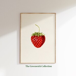 Strawberry Printable Minimalist Painting, Kitchen Decor, Retro Kitchen Wall Art, Printable Poster Gift, Digital Instant Download