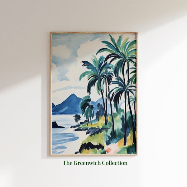 Tropical Printable Vintage Palm Trees Watercolor Painting, Hawaii Wall Decor, Tropical Wall Art, Summer Poster, Digital Download