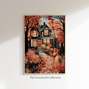 Stimmungsvolle druckbare Herbst-Dekor-Malerei, Herbst-Wand-Dekor, warme Retro-Wandkunst, druckbare Garten-Poster, Orangenbäume, sofortiger digitaler Download
