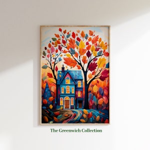 Stimmungsvolle druckbare Herbst-Dekor-Malerei, Herbst-Wand-Dekor, warme Retro-Wandkunst, druckbare Garten-Poster, Orangenbäume, sofortiger digitaler Download