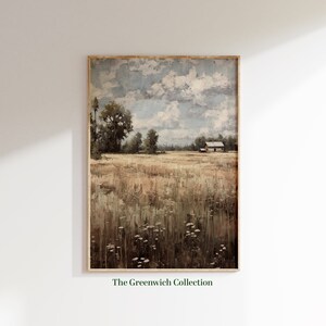Rustic Printable Landscape Oil Painting, European Wall Art, Antique Rural Decor, Instant Digital Download