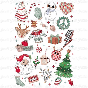 Christmas Doodles PNG, Christmas Tree Png, Groovy Christmas png, Santa Claus Png,Candy Cane Png,Gingerbread House Png,Christmas Ornament Png