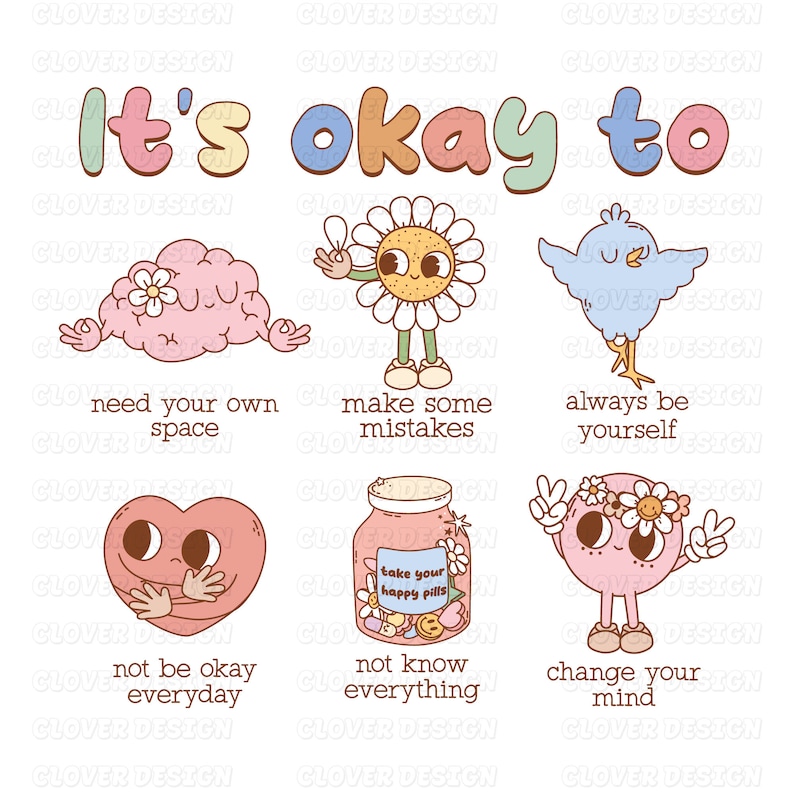 Está bien sentir todas las emociones PNG, Ámate a ti mismo Png, Está bien no estar bien Png, Tú importas Png, Amor propio Png Retro Png imagen 1